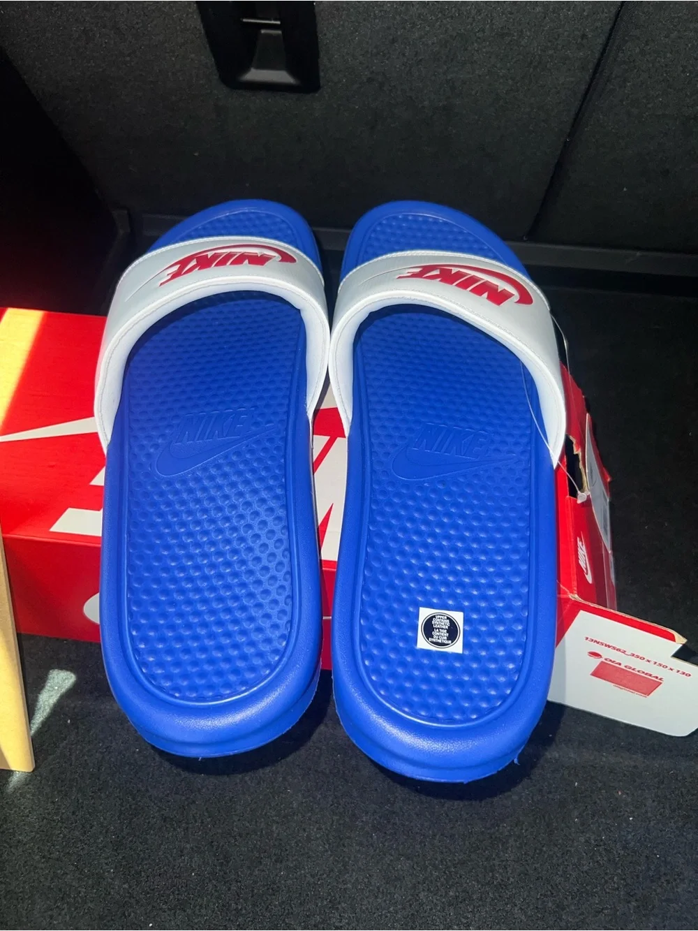 New Nike Benassi JDI Game Royal/White Men's Slides Sandals 343880-410 Size 14